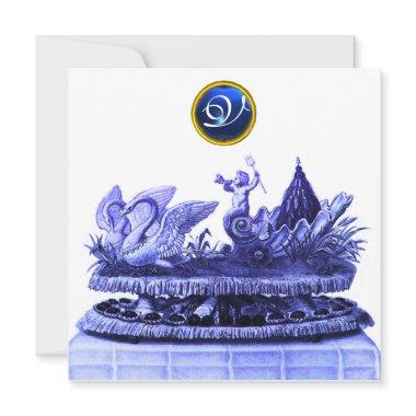 CHARIOT OF SWANS AND CUPCAKES BLUE BEACH WEDDING Invitations