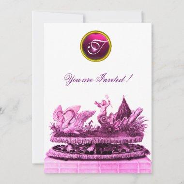 CHARIOT OF SWANS AND CUPCAKES PINK BEACH WEDDING Invitations