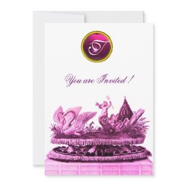 CHARIOT OF SWANS AND CUPCAKES PINK BEACH WEDDING Invitations