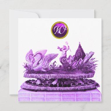CHARIOT OF SWANS AND CUPCAKES PURPLE BEACH WEDDING Invitations