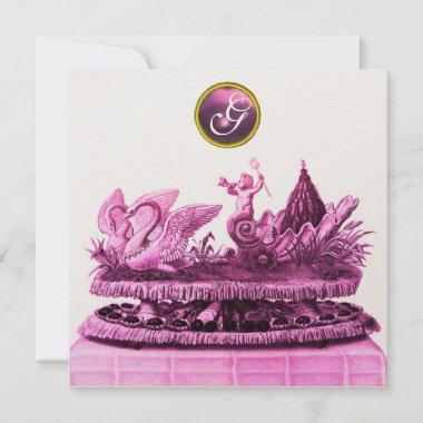 CHARIOT OF SWANS WITH CUPCAKES GOLD BEACH WEDDING Invitations