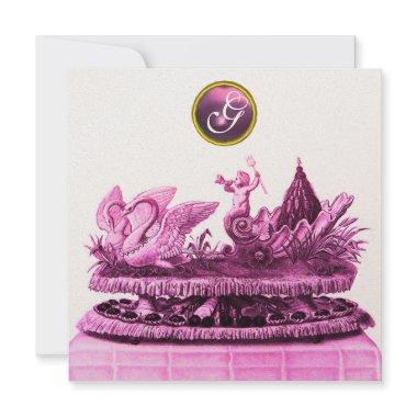 CHARIOT OF SWANS WITH CUPCAKES GOLD BEACH WEDDING Invitations