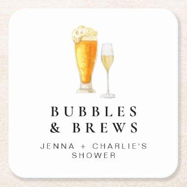 CHARLIE Bubbles & Brews Couples Shower Welcome Square Paper Coaster