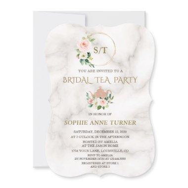 Charm Blush Floral Gold Frame Marble Bridal Shower Invitations