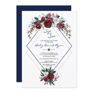 Charm Burgundy Floral Navy Sip & See Baby Shower