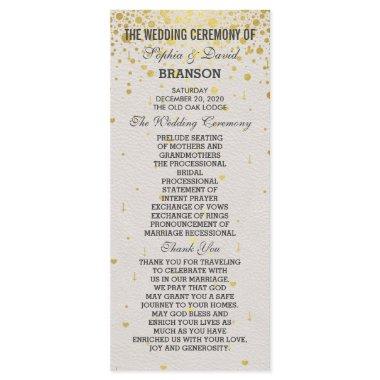 Charm Gold Confetti White Leather Wedding Program