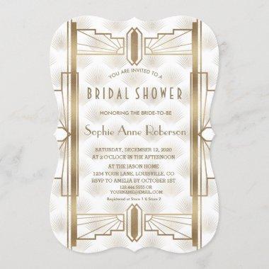 Charm Gold Great Gatsby Art Deco Bridal Shower Invitations