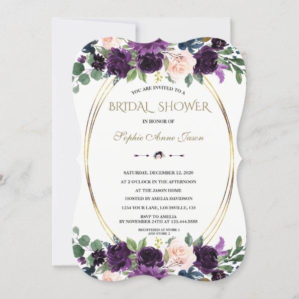 Charm Lavender Navy Blue Flowers Bridal Shower Invitations