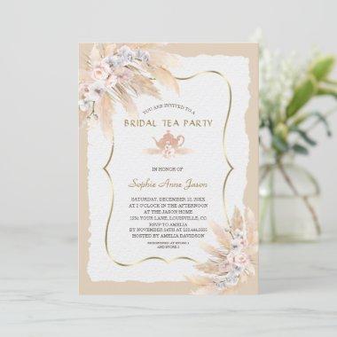 Charm Pampas Grass Orchid Roses Bridal Tea Party Invitations