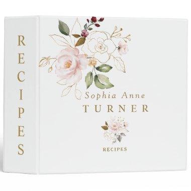 Charm Pink Blush Gold Floral Monogram Recipes 3 Ring Binder