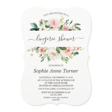 Charm Pink Cream Floral Calligraphy Bridal Shower Invitations