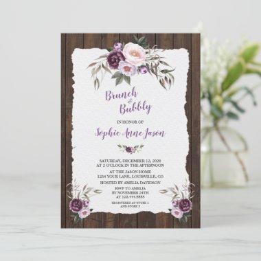 Charm Purple Pink Floral Wood Barn Bridal Shower Invitations