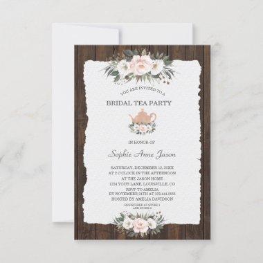 Charm White Pink Floral Wood Bridal Tea Party Invitations