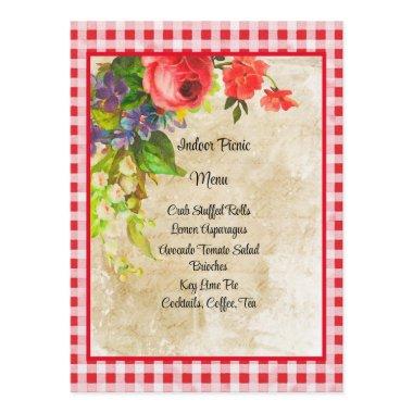 Charming Red Gingham and Flowers Menu