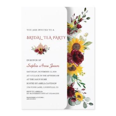 Charming Royal Burgundy Sunflower Bridal Tea Party Invitations