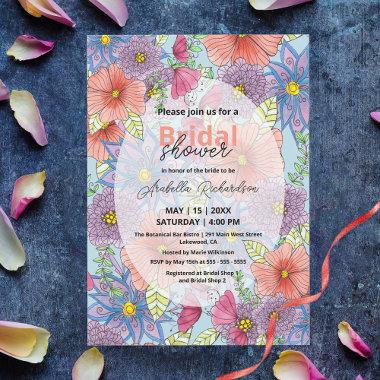 Charming Watercolor Floral Botanical Bridal Shower Invitations