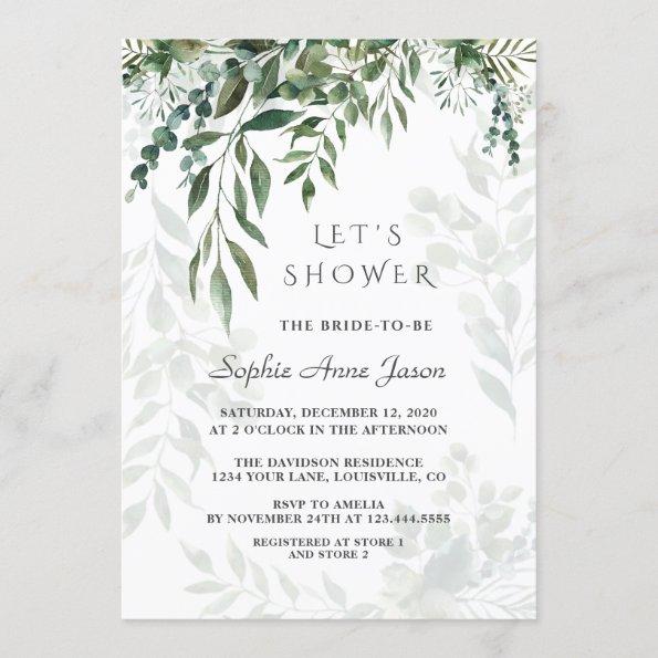 Charming Watercolor Greenery Bridal Shower Invitations