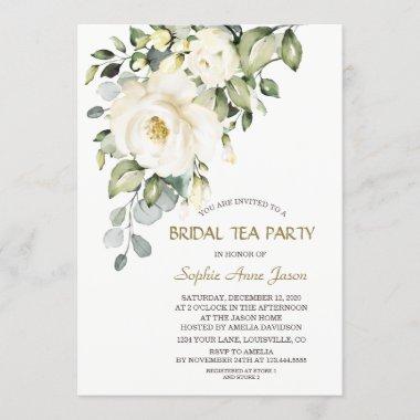 Charming White Cream Flowers Bridal Tea Party Invitations