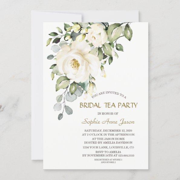 Charming White Cream Flowers Bridal Tea Party Invitations