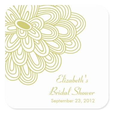 Chartreuse Floral Flowers Bridal Shower Favor Square Sticker
