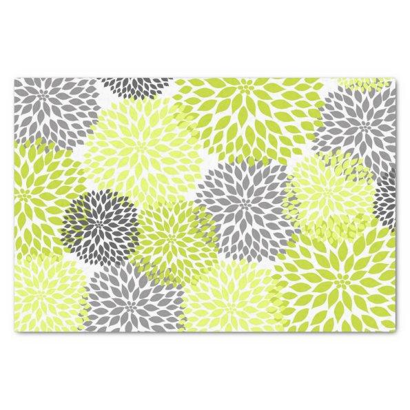 Chartreuse green gray dahlias mums floral tissue paper