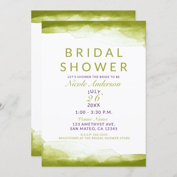 Chartreuse Green Watercolor Chic Bridal Shower Invitations