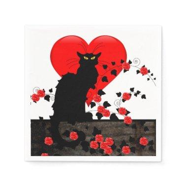 Chat Noir with Red Roses Napkins