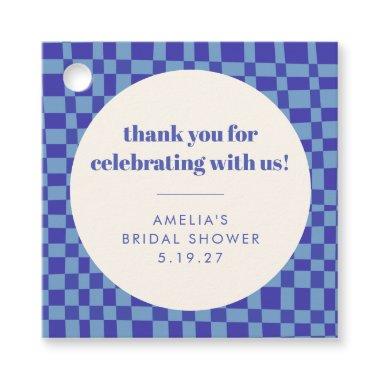 Checkerboard Blue Custom Bridal Shower Thank You Favor Tags