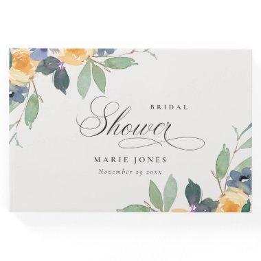 Cheerful Rustic Yellow Blue Floral Bridal Shower Guest Book