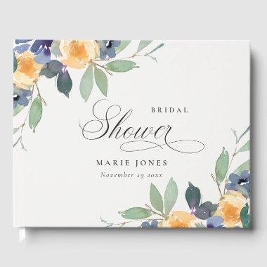Cheerful Rustic Yellow Blue Floral  Guest Book