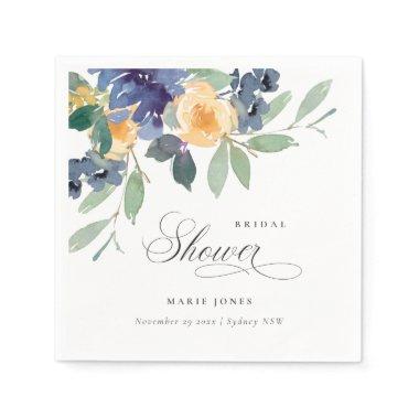 Cheerful Rustic Yellow Blue Floral Bridal Shower Napkins