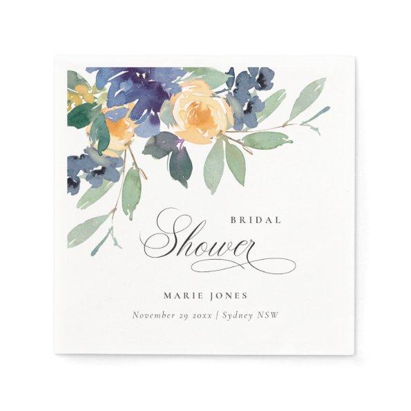 Cheerful Rustic Yellow Blue Floral Bridal Shower Napkins