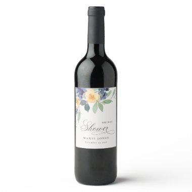 Cheerful Rustic Yellow Blue Floral  Wine Label
