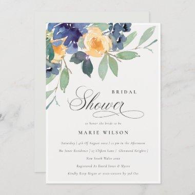 Cheerful Yellow Blue Floral Bridal Shower Invite