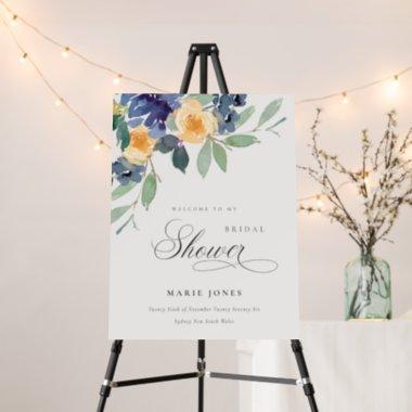 Cheerful Yellow Blue Floral Bridal Shower Welcome Foam Board