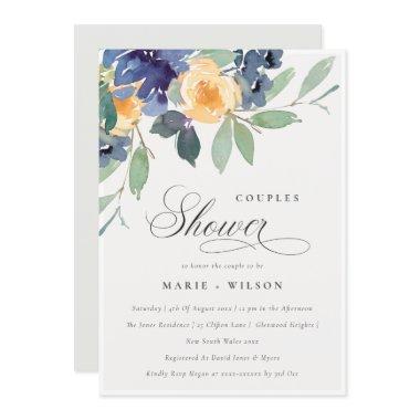 Cheerful Yellow Blue Floral Couples Shower Invite