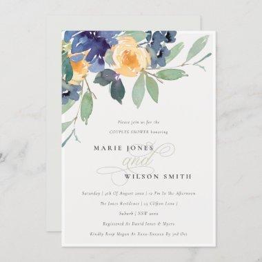 Cheerful Yellow Blue Floral Couples Shower Invite