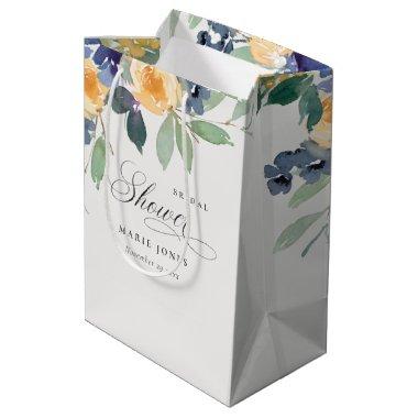 Cheerful Yellow Blue Floral Rustic Bridal Shower Medium Gift Bag