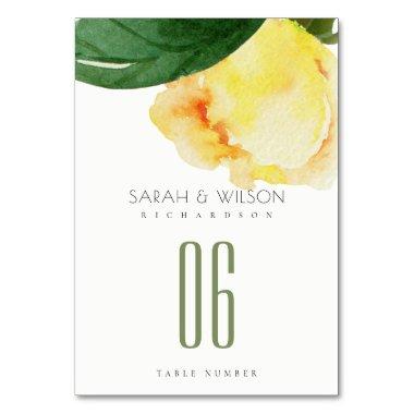 CHEERFUL YELLOW ORANGE WATERCOLOR FLORAL TABLE TABLE NUMBER