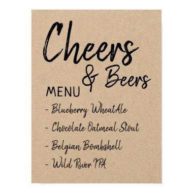 Cheers and Beers Wedding Bridal Shower Beer Menu Poster