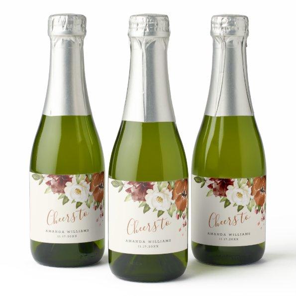 Cheers Autumn Floral Orange Sparkling Wine Label