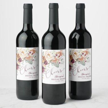 Cheers Boho Maroon Terracotta Bridal Shower Favors Wine Label
