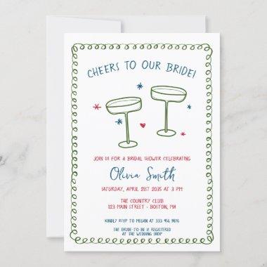 Cheers Bridal shower handwritten Invitations