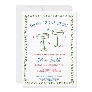 Cheers Bridal shower handwritten Invitations