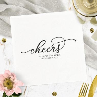 Cheers - Chic Black Script Wedding Napkins