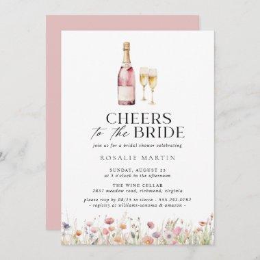 Cheers | Cute Girly Pink Champagne Bridal Shower Invitations