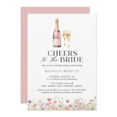 Cheers | Cute Girly Pink Champagne Bridal Shower Invitations