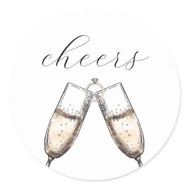 Cheers Elegant Bubbly Champange Bridal Shower Classic Round Sticker
