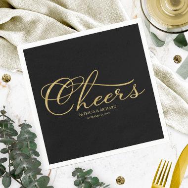 Cheers - Elegant Gold Faux Foil And Black Wedding Napkins