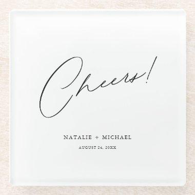 Cheers Modern Unique Personalized Custom Wedding Glass Coaster